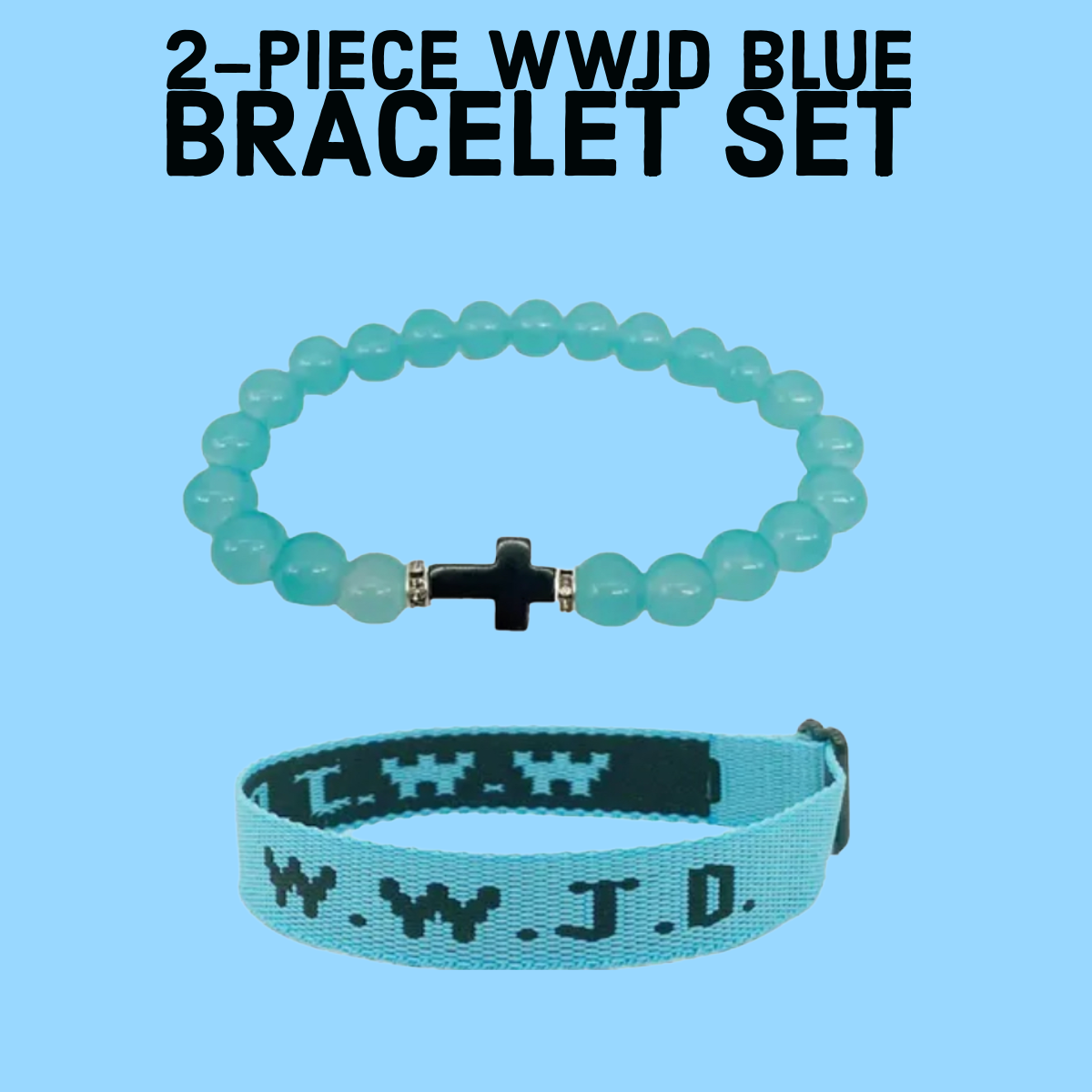 Blue 2-piece WWJD bracelet set