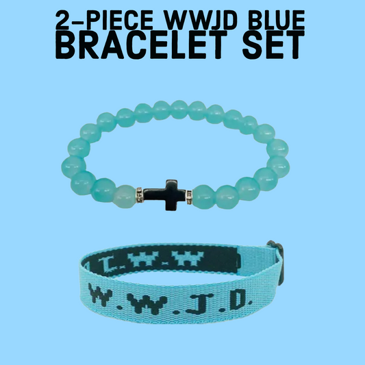 Blue 2-piece WWJD bracelet set