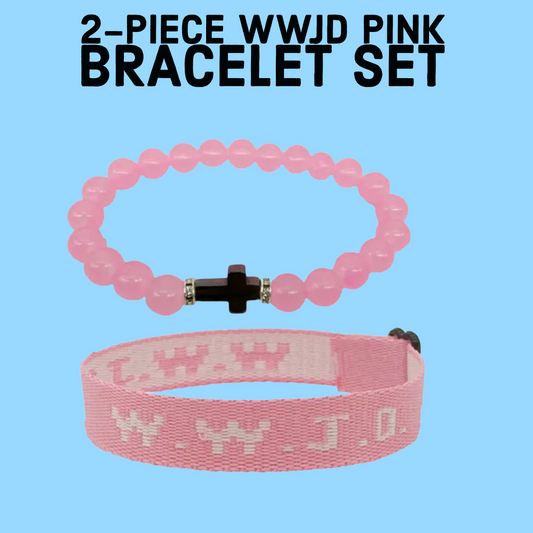 Pink 2-piece WWJD bracelet set