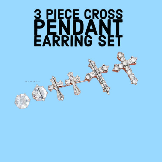 3-piece cross pendant earring set