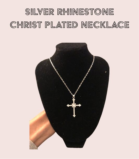 SILVER RHINESTONE CHRIST PLATED NECKLACE