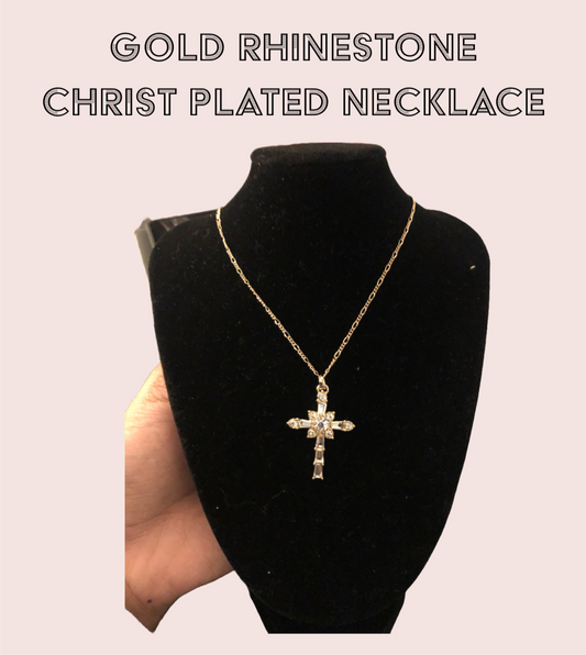 GOLD RHINESTONE CHRIST PLATED NECKLACE