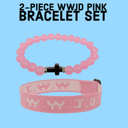 Pink 2-piece WWJD bracelet set