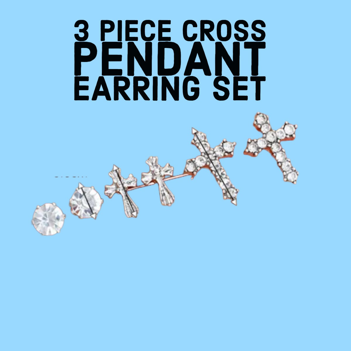 3-piece cross pendant earring set