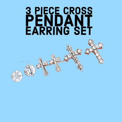 3-piece cross pendant earring set